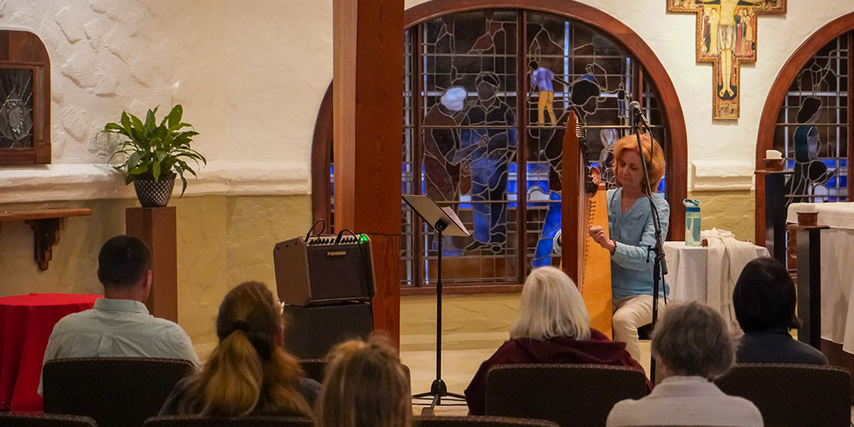 Aine Minogue Playing Harp in Service